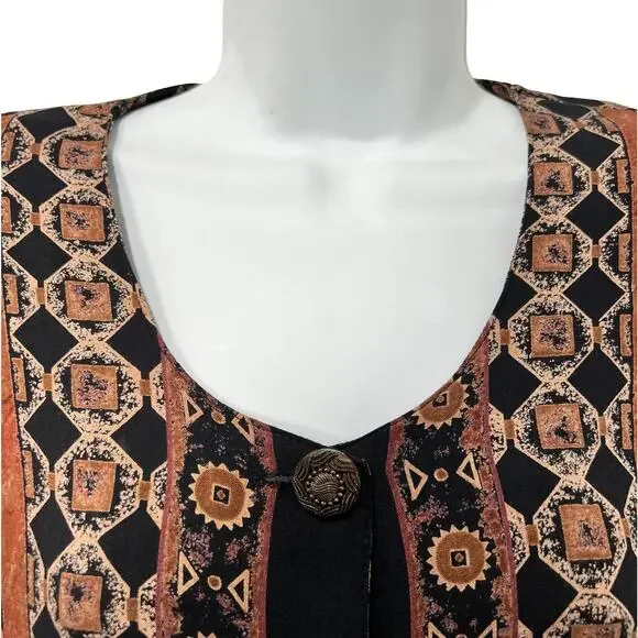 Vintage Brown Red Geometric Button Up Short Sleeve Top Skirt Suit Set size M - Picture 14 of 16